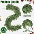 5ft Christmas Garland Realistic Soft and Thickness Green Faux Cedar Pine Garland Artificial Cedar Cypress Garland for Home Fireplace Wall Indoor Outdoor Holiday Party Home Decoration - Image 6