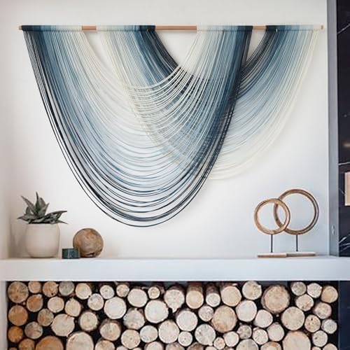 Macrame Wall Hanging Large handmade Navy Blue Ombre Fiber Art 57"W*39"L - Image 2