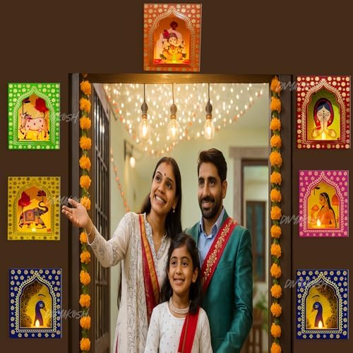Divyakosh Paper Deep Dwar (Pack of 4) with LED Candles | Jharokha Style Home Décor Item, Ganpati Diwali Decor, Pooja/VAR Laxmi Decoration | Wall Decor, Stairs Decoration, Easy DIY Craft | - Image 7