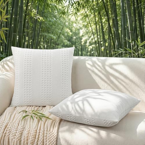 a moment 2 Pack Bamboo Fiber Pillow Covers - Waffle Weave, Ultra Soft & Breathable, Euro Shams Cotton Throw Pillow for Couch, Sofa, Bedroom Living Room 26x26 Inch White - Image 3