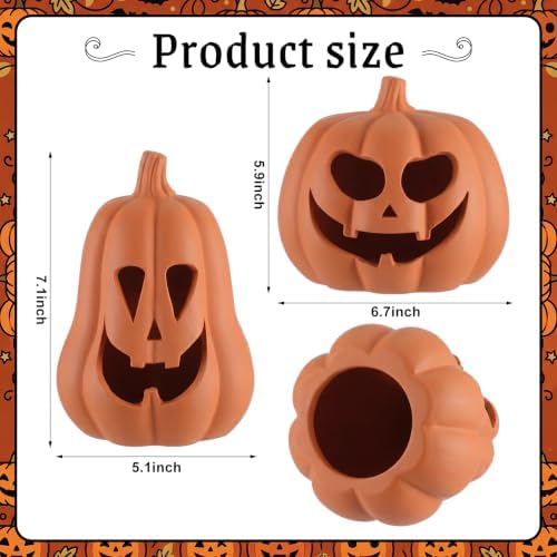 Tioncy Halloween Decor Terracotta Jack O Lantern Pumpkin Decor,Terracotta - Image 2