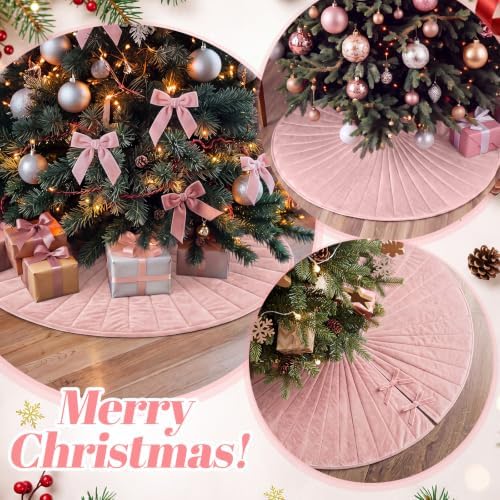 Foilswirl 60 Inch Dusty Pink Velvet Quilted Christmas Tree Skirt - Image 6