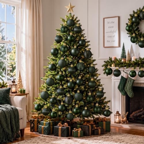 Lunmon 64 Pcs Dark Green Christmas Ball Ornaments Forest Green Xmas Baubles - Image 2