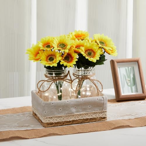 4 Sets Sunflower Mason Jar Centerpiece with LED Lights for Wedding - Image 3