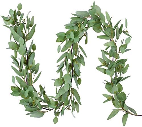 DearHouse 5.5ft Seeded Eucalyptus Garland, Artificial Vines Faux Eucalyptus Leaves Table Garland Artificial Greenery Wedding Backdrop Arch Wall Decor by DearHouse