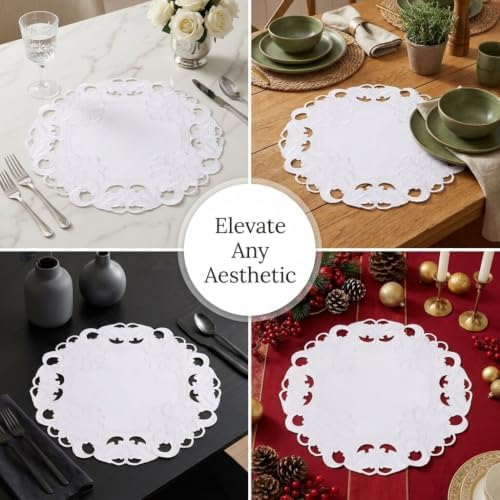 Decozen Set of 8 Doilies for Table, Lace Doilies - Rustic, Crochet, Farmhouse, Kitchen, Round Table Placemats - Valentines Day Decorations - 15 inch White, The Snow Blossom Collection - Image 4