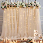 30x10ft Champagne Tulle Backdrop Curtain with Lights String for Parites, Sheer Backdrop Curtains for Wedding Baby Shower Birthday Party Photo Shoot Decorations - Image 3