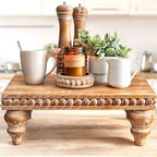 Felt Creative Home Goods Decorative Wood Risers for Decor | Tiered Tray Stand | Farmhouse Beaded Riser Stand for Decor | Wooden Pedestal Stand Large 12x16 Beaded Tray for Kitchen Coffee Bar (Brown) by FeltCreativeHomeGoods