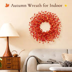 26 Inch Fall Wreath for Front Door, Autumn Thanksgiving Decor (Orange) - Image 6