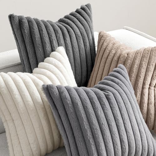MIULEE Faux Fur Plush Decorative Throw Pillow Covers 18x18, Grey Taupe - Image 5