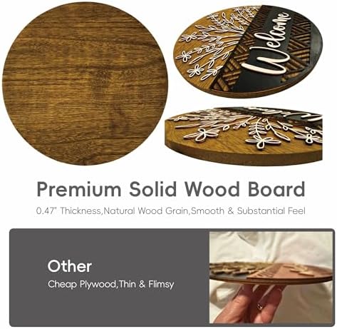 12" 3D Welcome Sign for Front Door Decor - Rustic Round Wood Wreath Wall Hanging - Modern Farmhouse Porch Decor - Housewarming, Wedding & New Home Gift - Spring Summer Decoration - Image 6