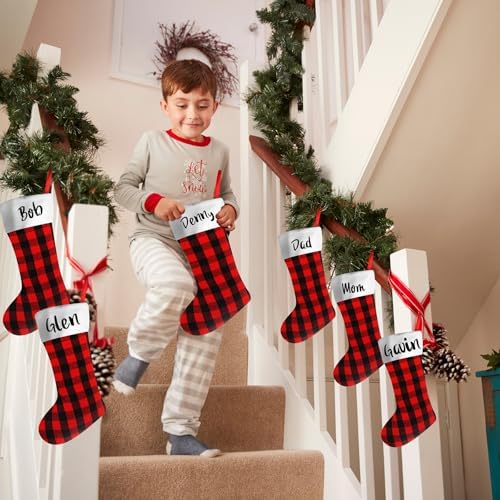 Tatuo 12 Pack Christmas Burlap Stockings Hanging,Black Red - Image 6
