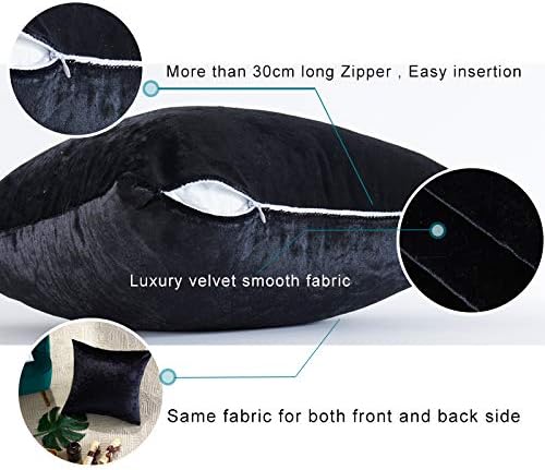 GIGIZAZA Black Velvet Decorative Throw Pillow Covers Cushion Cover Set of 4 Yellow Luxury Pillow Cases for Sofa (20x20inch(50x50cm)-4pcs, Black) - Image 3