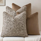 a moment Brown 4 Pack Throw Pillow Covers - Chenille & Velvet Set with Piping, Farmhouse Textured Design Pillow Cases for Couch Sofa Bed Livingroom (22x22 Inch, No Insert) by amoment