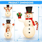 Hykolity 3.7 FT Collapsible Pop-Up 3D Lighted Snowman Family Set of 3, Outdoor Christmas Snowman Decorations with 250 Warm White LED Lights for Yard, Lawn and Porch - Image 5