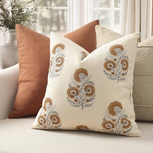 Vintage Floral Print Fall Pillow Covers 20x20 Set of 2 Patterned Accent Decorative Cushion Covers Modern Farmhouse Throw Pillow Covers for Sofa Couch Chair Bed Living Room Home Decor, Cognac Brown - Image 2