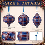 12 Pcs 2.36in Christmas Scottish Tartan Ball Ornaments, Blue - Image 2