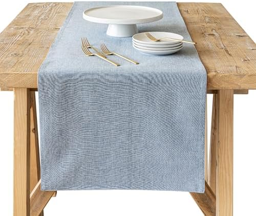 Over&Back 18x108 Woven Chambray Cotton Table Runner - Washable Table Runners for a Custom Home Decor Tablescape - Coffee Table, Dinner Table, Living Room - Blue by overback
