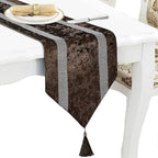 Elegant Rhinestone Brown Table Runner 120 Inches Extra Long, Ombre Velvet by Jiino