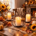 3 Pcs Halloween Pumpkin Candle Holder Black Metal Outdoor by Unknown