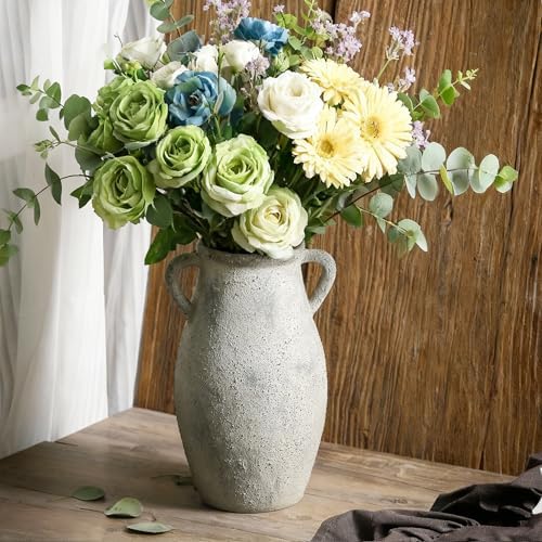 Ceramic Rustic Vase with Handle, 11.3 Inch Tall Farmhouse Vase by Letsupgradeyourhome