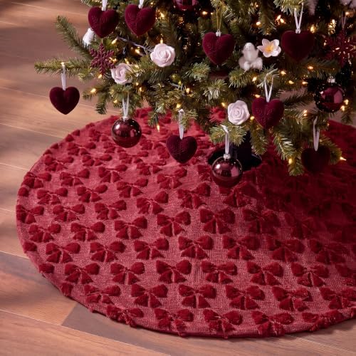 Civaner 48in Burgundy Bow Christmas Tree Skirt Faux Fur by Civaner