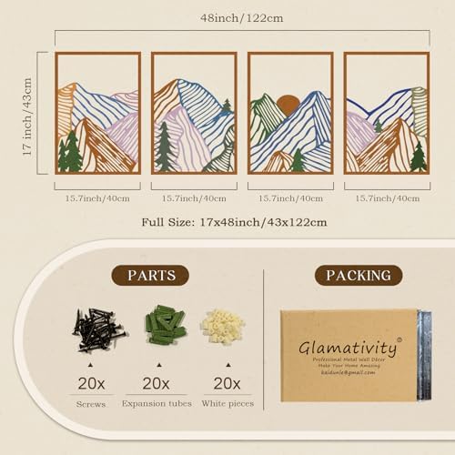 Glamativity 4 Pcs Colorful And Black Double-Sided Abstract Mountain Metal Wall Art , Mountain Line Art Décor, 3D Textured Minimalist Wall Decor, Rustic Nature Wall Décor for Living Room Bedroom Study (Mountain, M Size 17 x 12'') - Image 6