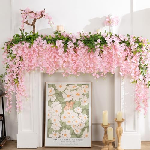 U'Artlines 10Pcs 7.2 Ft/Piece Artificial Wisteria Garland Light Pink - Image 2