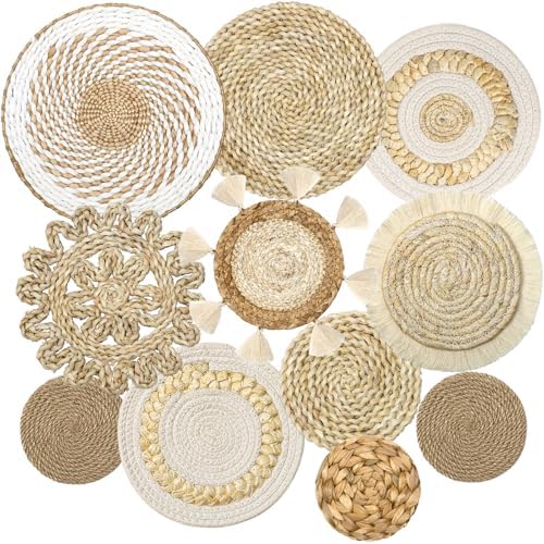 Set of 11 Boho Wall Basket Decor Wicker Woven Wall Basket Decoration by LOMOHOO