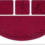 48 Inch Dark Red Knitted Christmas Maroon Tree Skirt， Large Xmas Tree Skirts Round Base Skirt for Holiday Party Decoration Ornament Supplies，for 6-8FT Tree Christmas Treer Burgundy Tree Skirt (48in) - Image 4