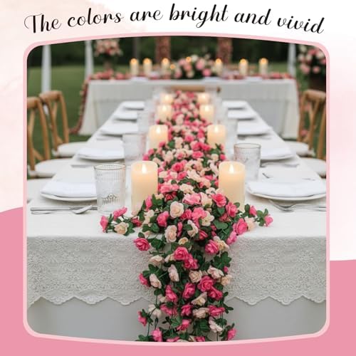 Suncalla 30 Pcs 246ft Flower Garland Artificial Vine with Green Leaves Hanging Fake Flower Vines Ivy Garlands Wall Garden Decor for Room Wedding Birthday Arch Decor (Pink) - Image 4