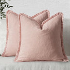 MIULEE Boho Linen Fringe Decorative Throw Pillow Covers Pink 20x20 by MIULEE