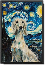 Metal Sign Vintage Tin Sign Saluki Starry Night Saluki Graceful Saluki in Night for Home Desertscape and Seasonal Celebrations Waterproof Aluminum 8×12 Inches with Metal Frame by YmyooForTinSign