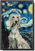 Metal Sign Vintage Tin Sign Saluki Starry Night Saluki Graceful Saluki in Night for Home Desertscape and Seasonal Celebrations Waterproof Aluminum 12×16 Inches with Metal Frame by YmyooForTinSign