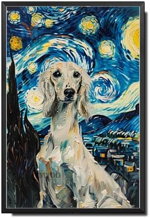 Metal Sign Vintage Tin Sign Saluki Starry Night Saluki Graceful Saluki in Night for Home Desertscape and Seasonal Celebrations Waterproof Aluminum 6×8 Inches with Metal Frame by YmyooForTinSign