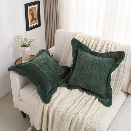 FUTEI Pack of 2 Chenille Throw Pillow Covers 20x20 Inch, Dark Green - Image 5