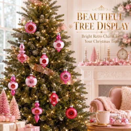 Soulchen 10 Pcs Vintage Glass Christmas Ornaments, Assorted, Pink - Image 2