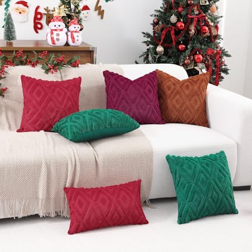 Pallene Fall Burgundy Faux Fur Throw Pillow Covers 24x24 Set of 2 - Image 6