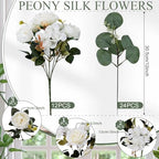 12 Bundles Ivory White Peonies Artificial Flowers for Centerpieces - Image 2