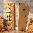 42" Fall Welcome Sign Thanksgiving Pumpkin Decor for Front Door, Wood Farmhouse Outdoor Patio Yard Ornament for Autumn Home Party, Great Gift for Family and Friends - Image 2