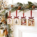 Qunclay 6 Pcs 3.2 x 3.2 Christmas Brass Picture Frame Ornaments Xmas Metal Double Glass Hanging Photo Frame with Burgundy Velvet Ribbon for Christmas Tree Decorations(Gold Burgundy, Scalloped Square) - Image 4