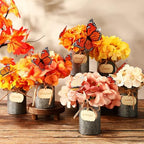 Mimorou 12 Set Fall Thanksgiving Table Centerpiece with Vintage Metal Vases Faux Fall Table Artificial Floral Centerpiece with 3D Butterfly for Autumn Harvest Farmhouse Home Decor (Retro Colors) - Image 4