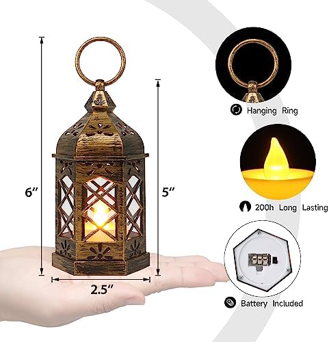 LLQ Mini Lantern with LED Candle, 12PCS Small Lanterns Decorative Indoor, Vintage Moroccan Lights for Halloween Decorations, Hanging Ornaments for Christmas, Table Centerpiece, Boho Wedding Decor - Image 6