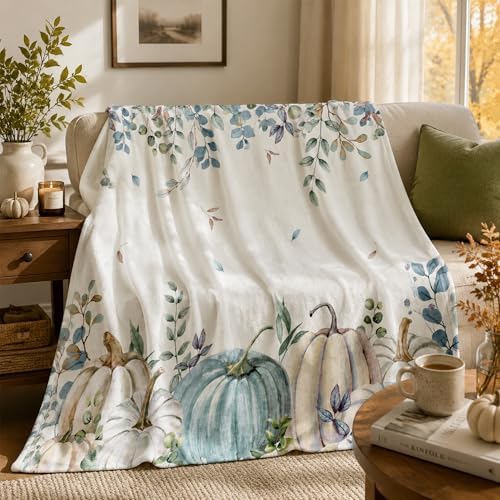 Blue Pumpkin Flannel Throw Blanket 80X60in - Image 2