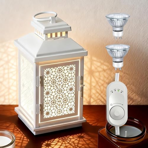 White Candle Warmer Lamp with Timer, Dimmable Farmhouse Lantern by Ouyffea