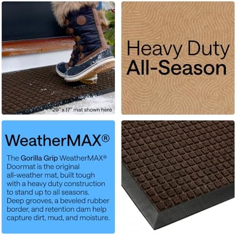 GORILLA GRIP WeatherMAX Door Mat, Indoor Outdoor, 60x24, Dark Brown Squares - Image 3