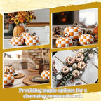 Weysat 3 Pcs Orange and White Fall Pumpkins Resin Checkered Decor - Image 5