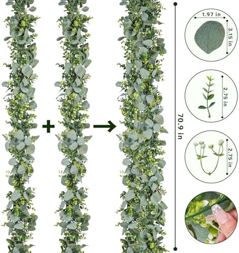 8 Pack Artificial Eucalyptus Garland Fake Greenery Garland Plant Vines Hanging Eucalyptus Leaves for Wedding Backdrop Arch Wall Decor Outdoor Table Centerpieces - Image 3