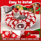 Cat Tunnel Christmas Tree Skirt for 5-7.5ft Trees - Prevent Christmas Tree Falling, Snowflake Patterns Warm Soft Cat Tube Bed with Anti-Slip Mat - Image 6