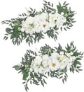 TINGE TIME Flower Garlands, 2 PCS Artificial Eucalyptus Garlands, Handcraft Artificial Rose Garland for Arch Wedding Sweetheart Table Ceremony Backdrop Decorations for Home (IvoryWhite) by TINGETIME